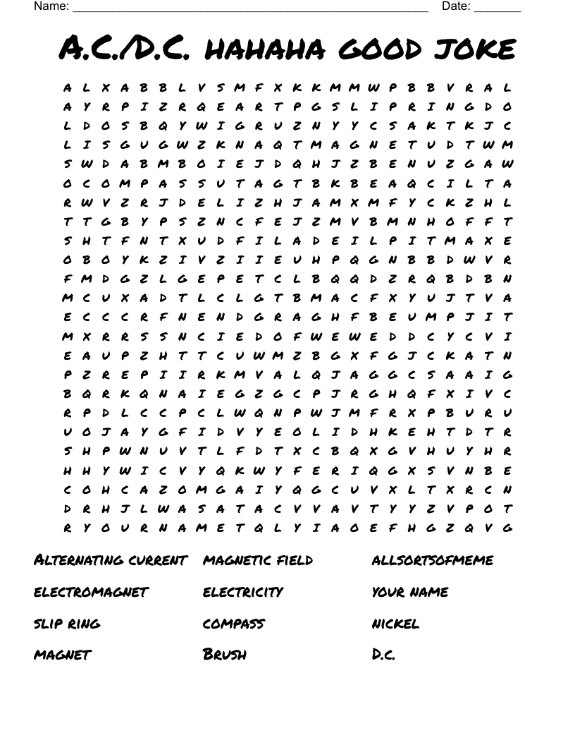 A.C./D.C. hahaha good joke Word Search