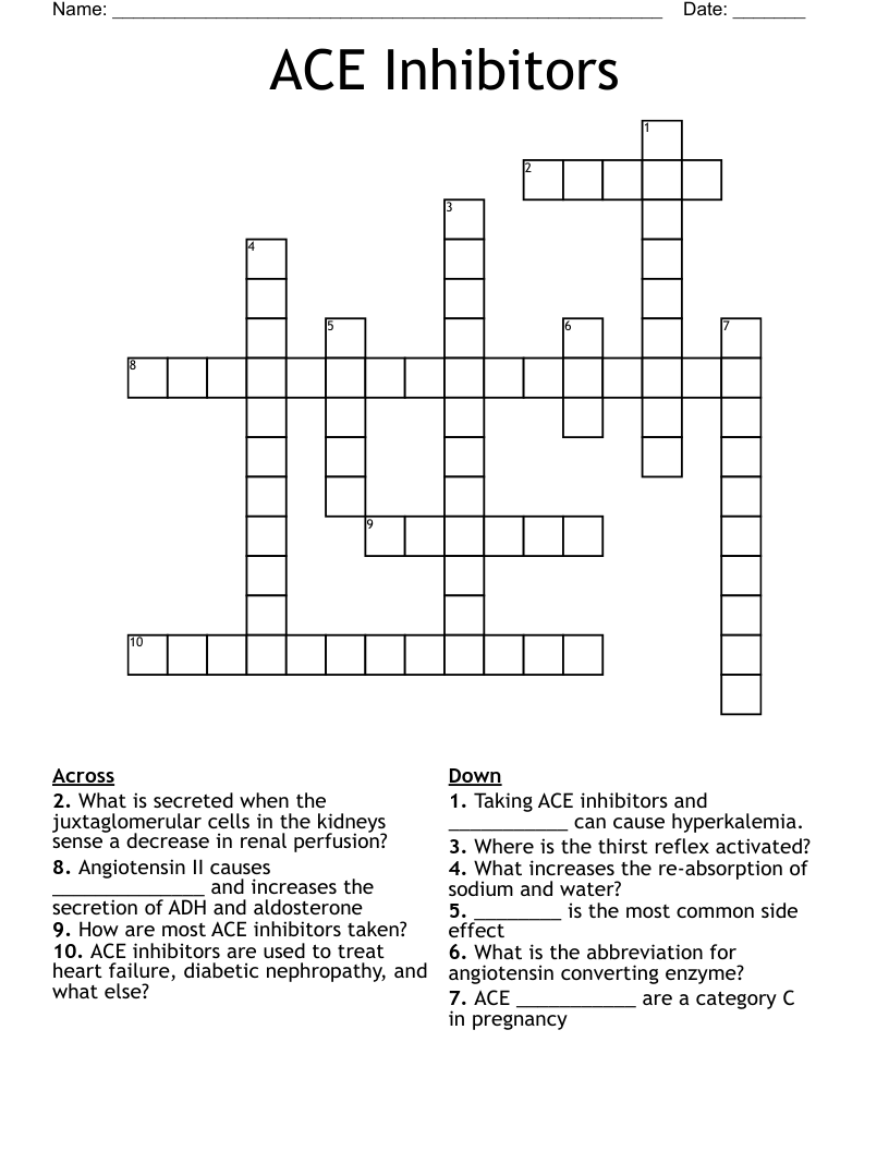 ACE Inhibitors Crossword