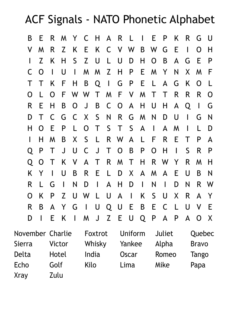ACF Signals - NATO Phonetic Alphabet Word Search