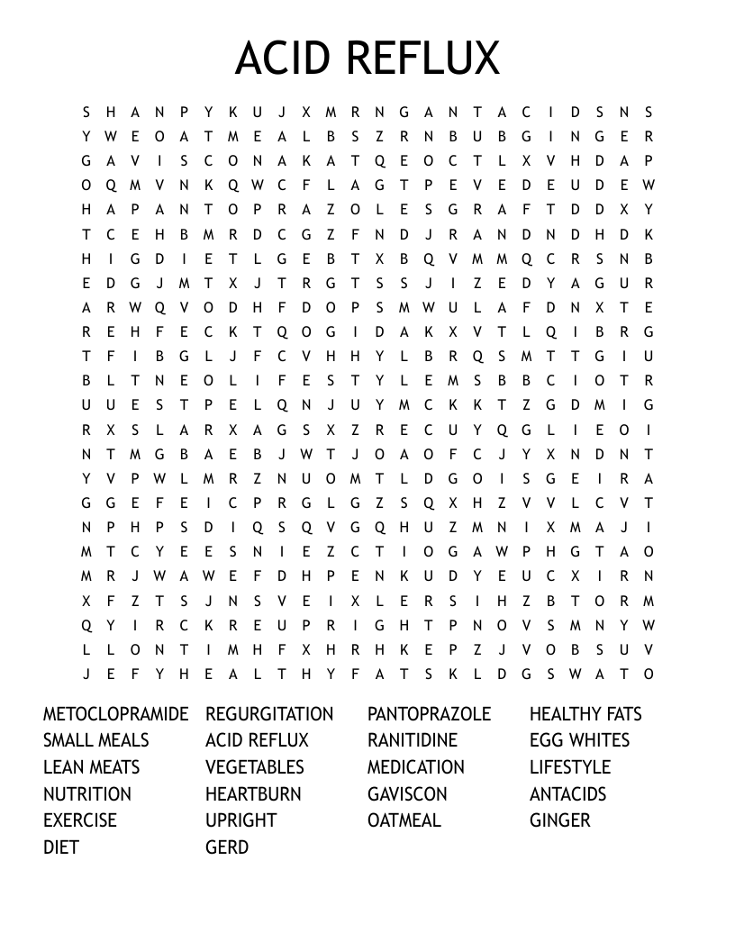 ACID REFLUX Word Search