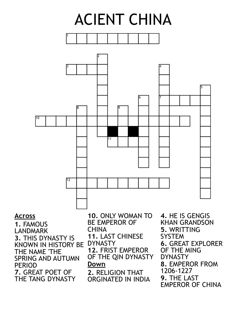 ACIENT CHINA  Crossword