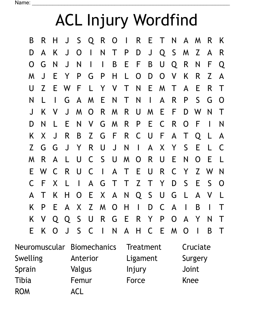 ACL Injury Wordfind  Word Search