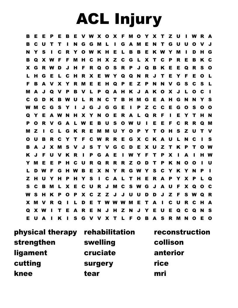 ACL Injury  Word Search