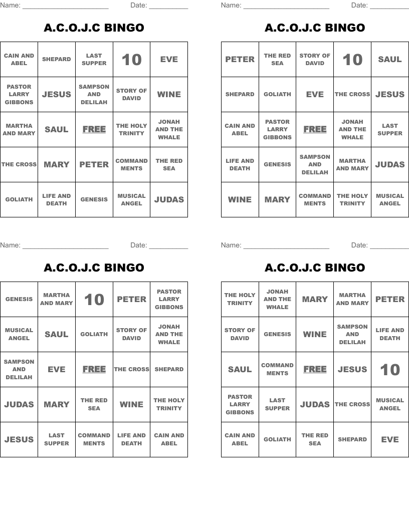 A.C.O.J.C BINGO