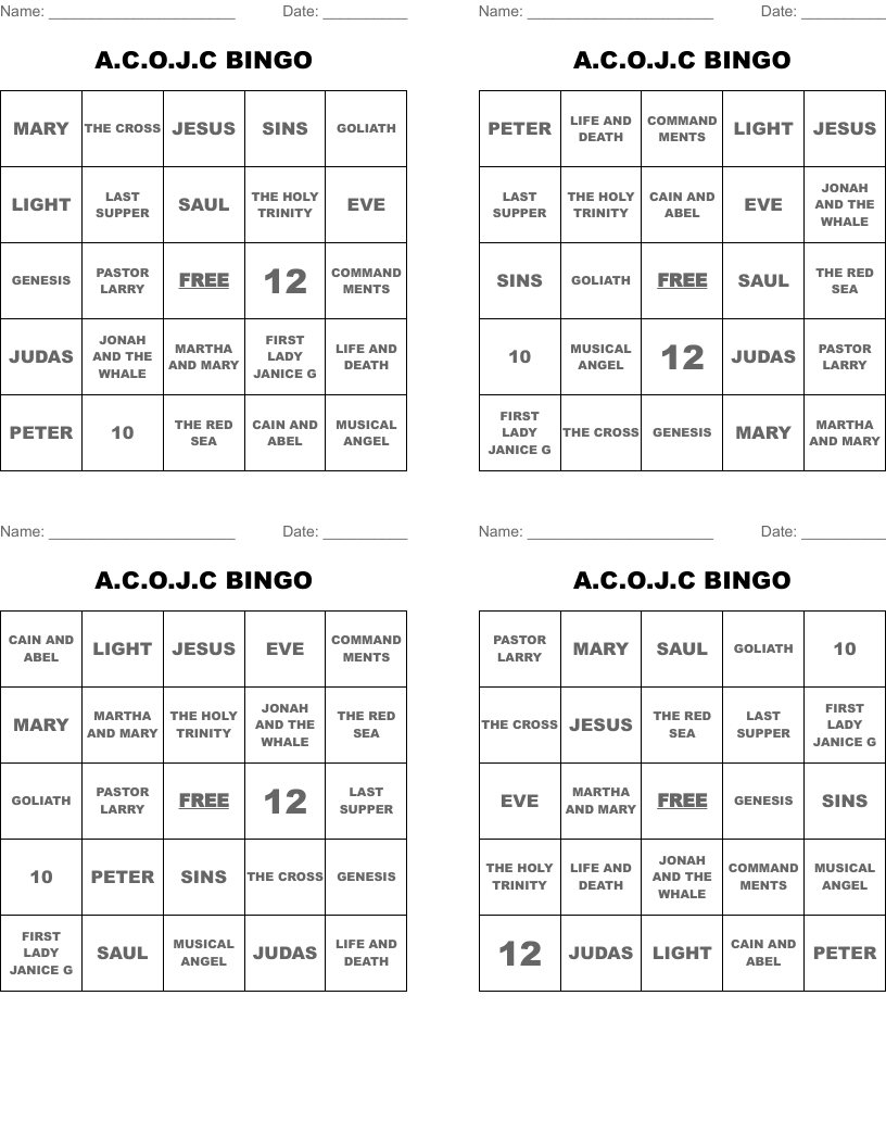 A.C.O.J.C BINGO