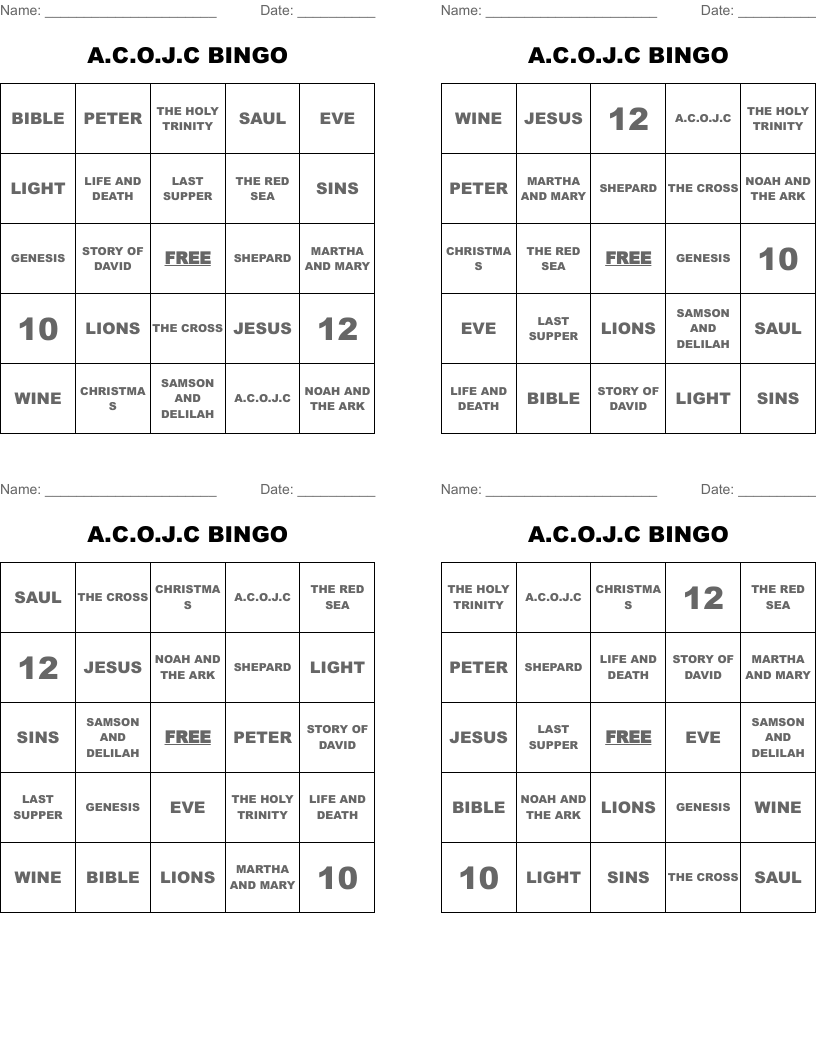 A.C.O.J.C BINGO