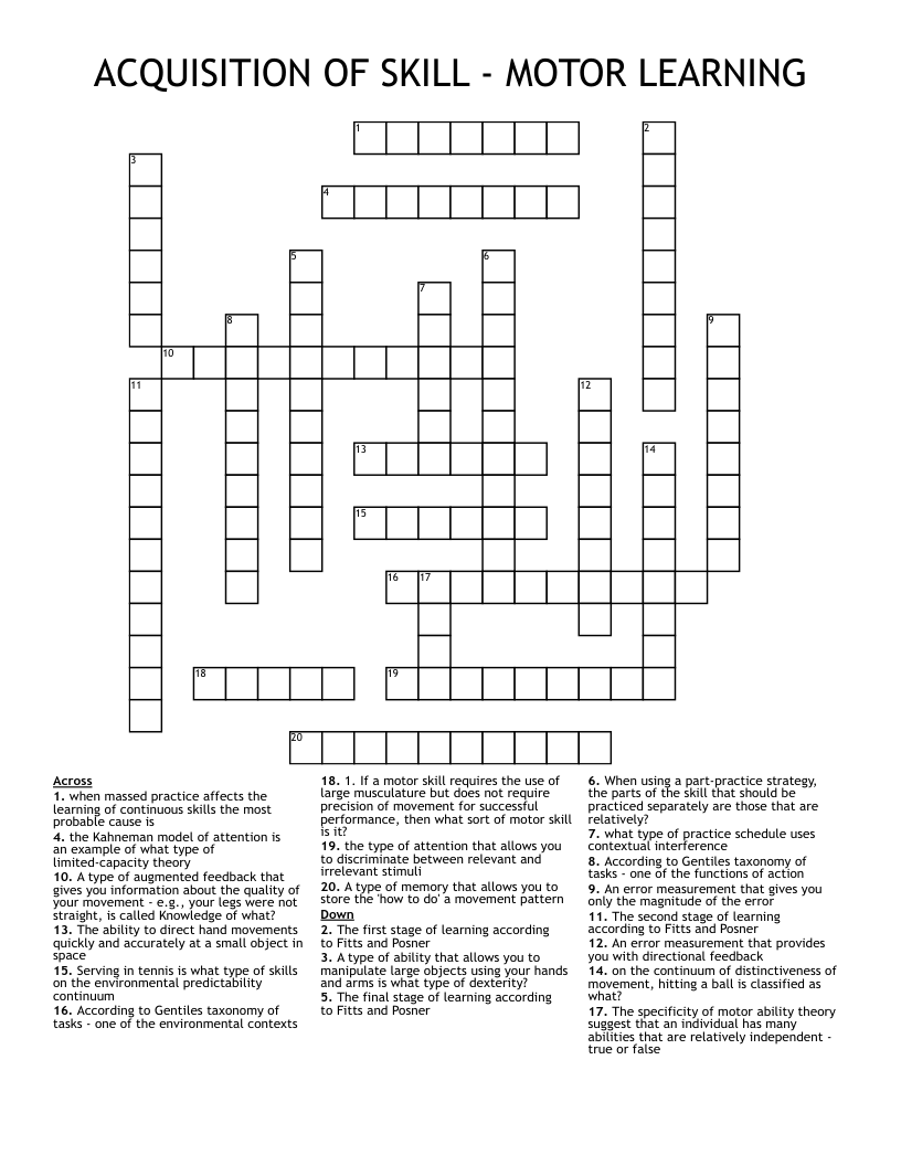 ACQUISITION OF SKILL - MOTOR LEARNING Crossword
