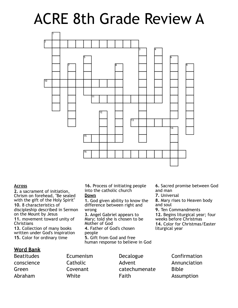 ACRE 8th Grade Review A Crossword
