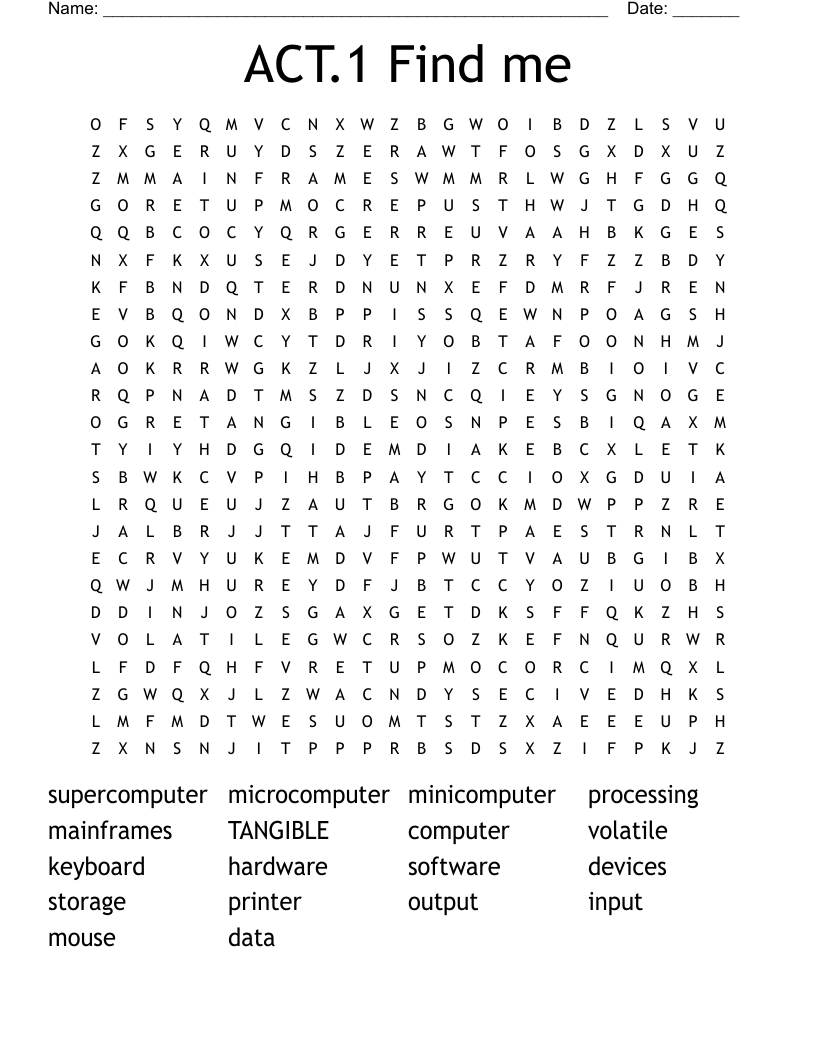 ACT.1 Find me  Word Search