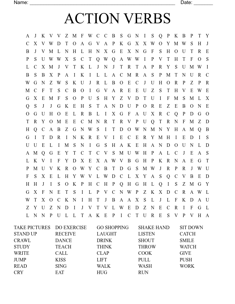 ACTION VERBS Word Search