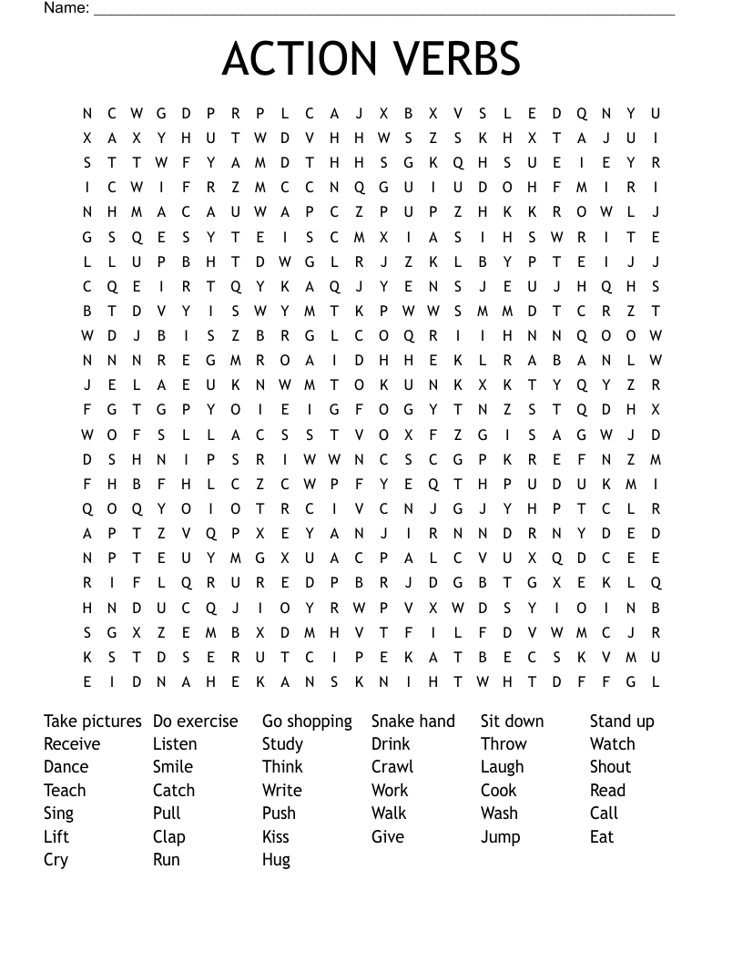 ACTION VERBS Word Search