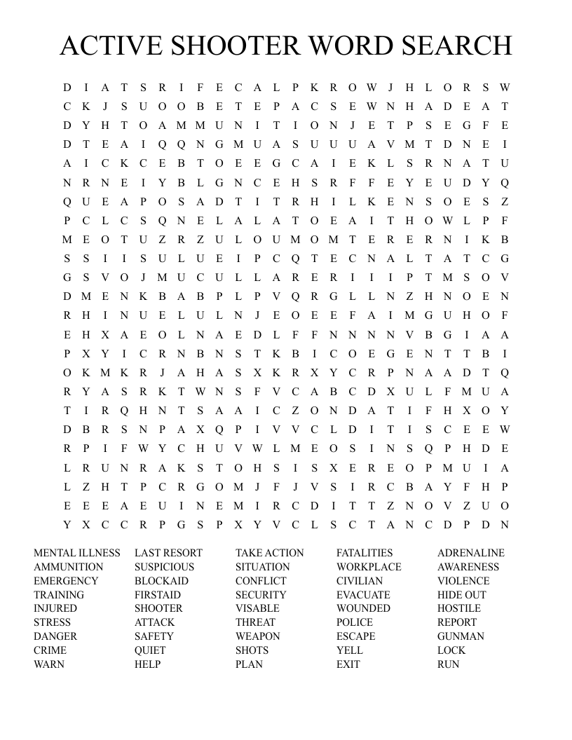 ACTIVE SHOOTER WORD SEARCH