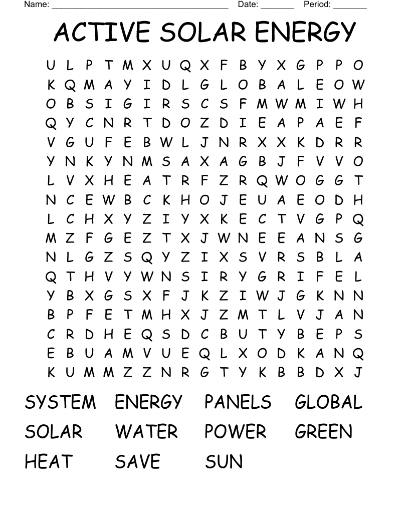 ACTIVE SOLAR ENERGY Word Search