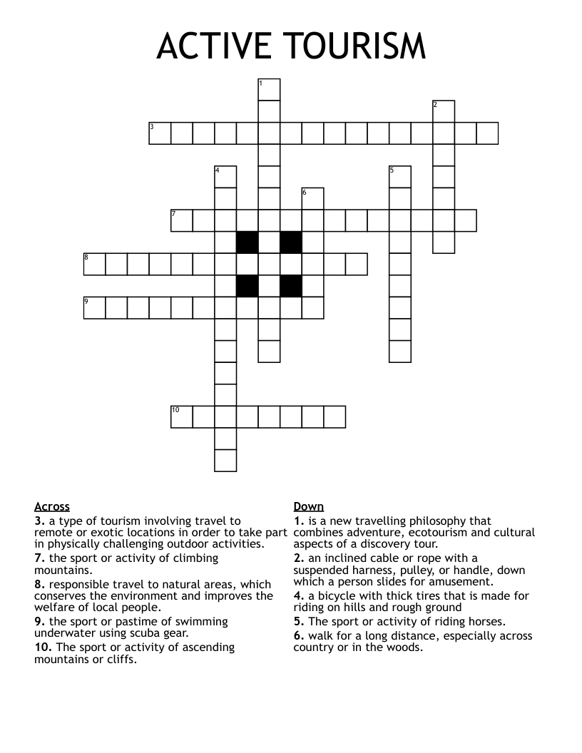 ACTIVE TOURISM Crossword