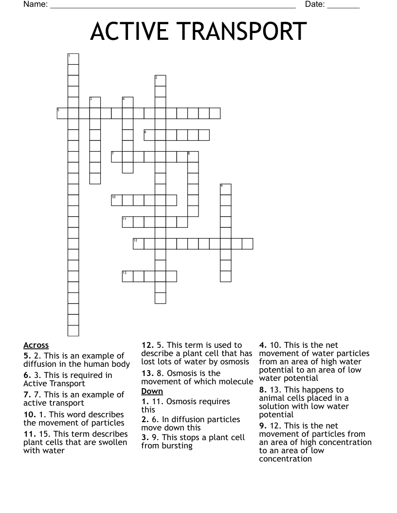 ACTIVE TRANSPORT Crossword