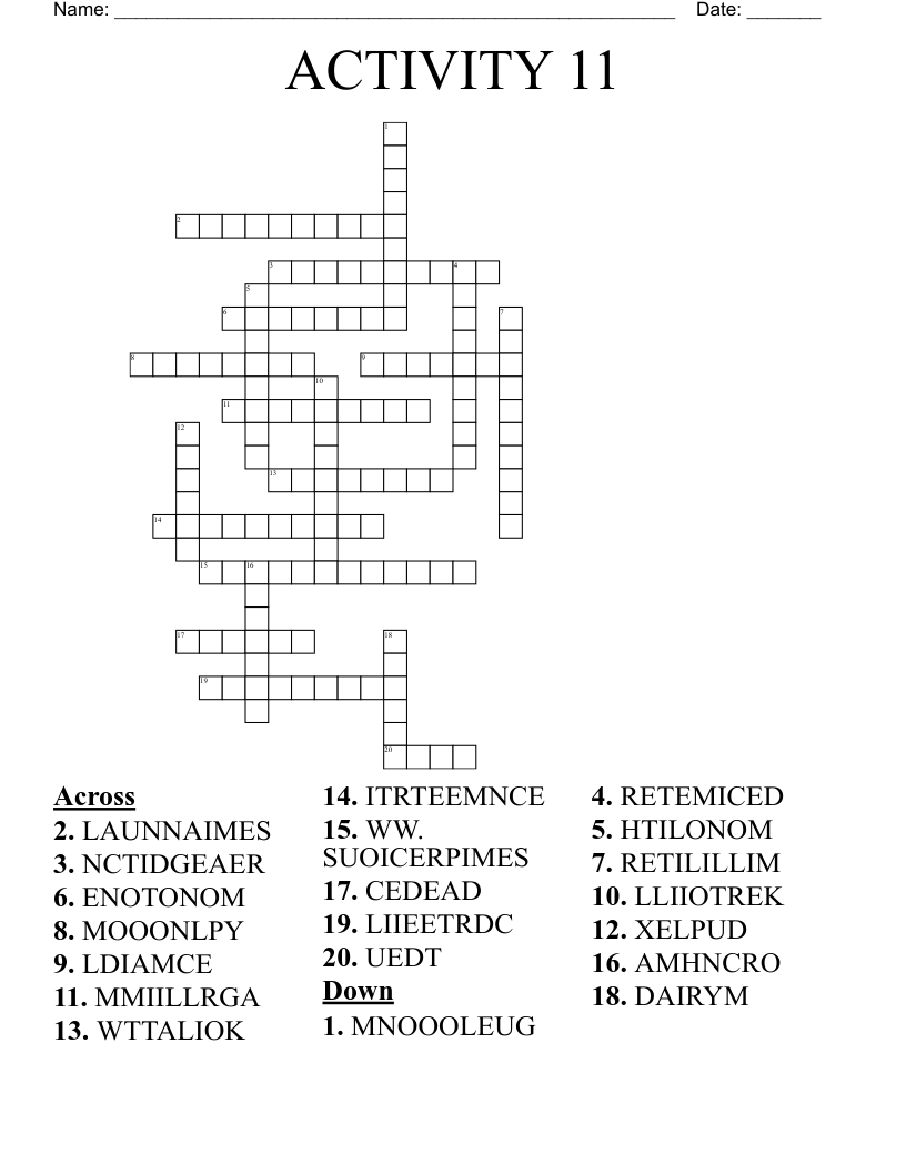 ACTIVITY 11 Crossword