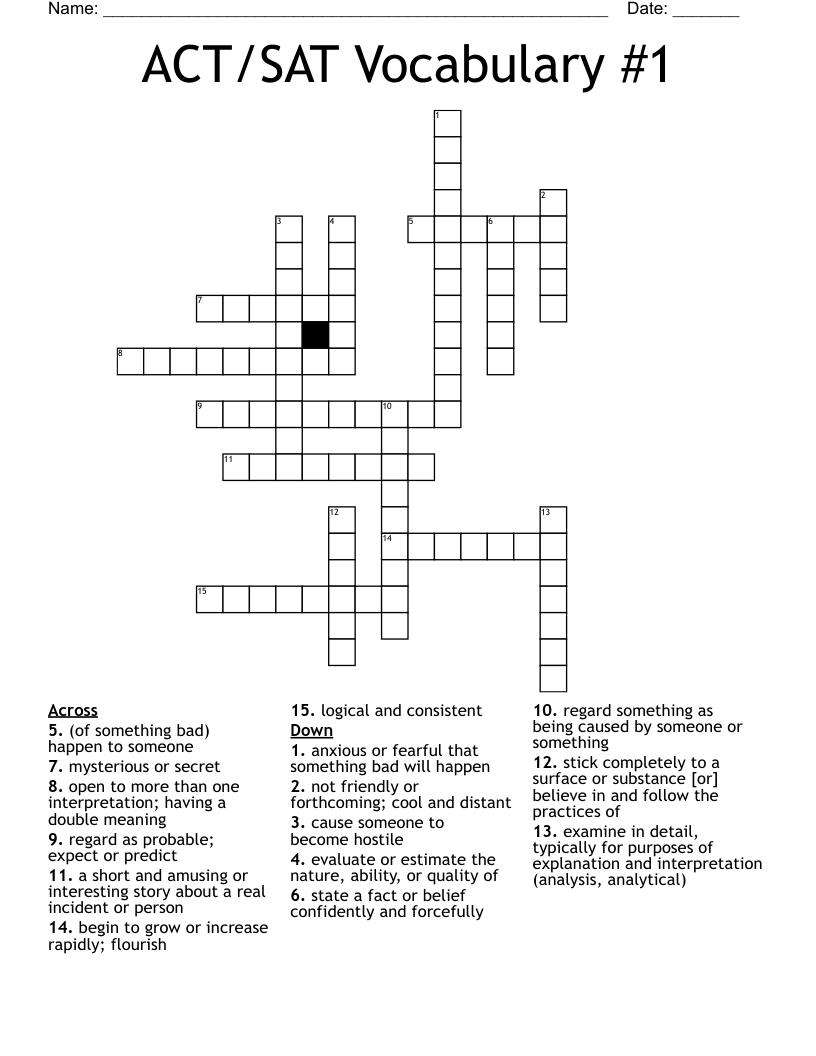 ACT/SAT Vocabulary #1 Crossword
