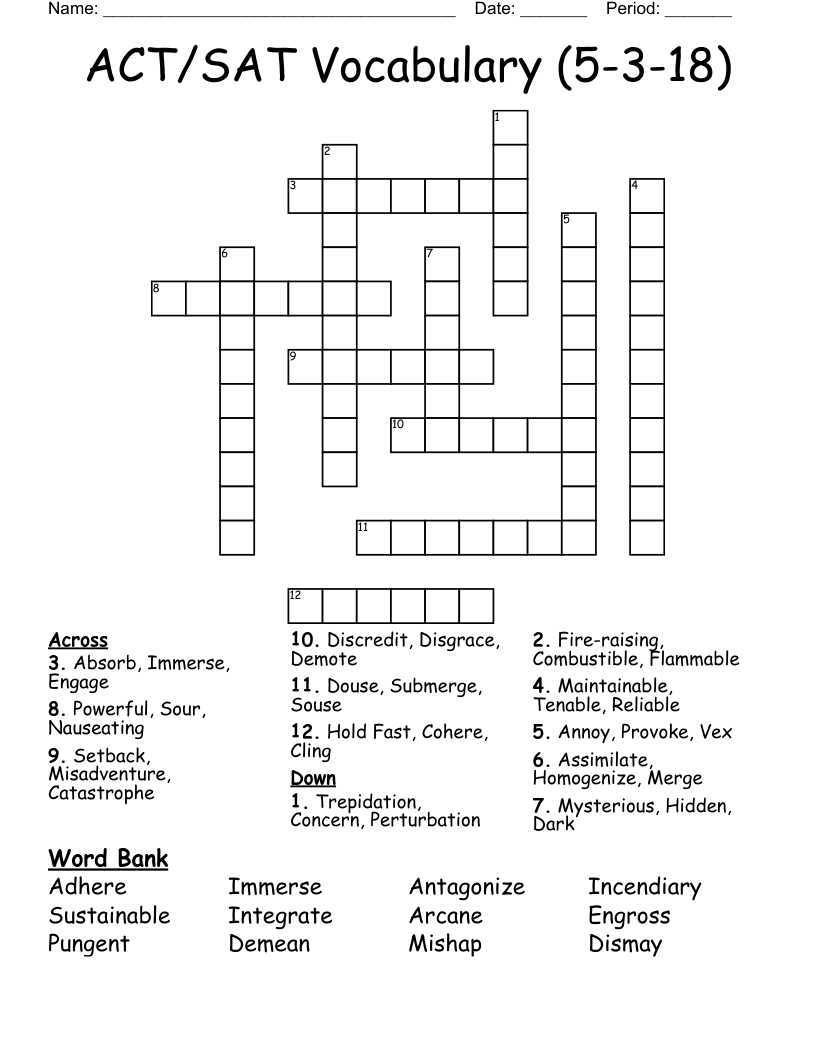 ACT/SAT Vocabulary (5-3-18) Crossword
