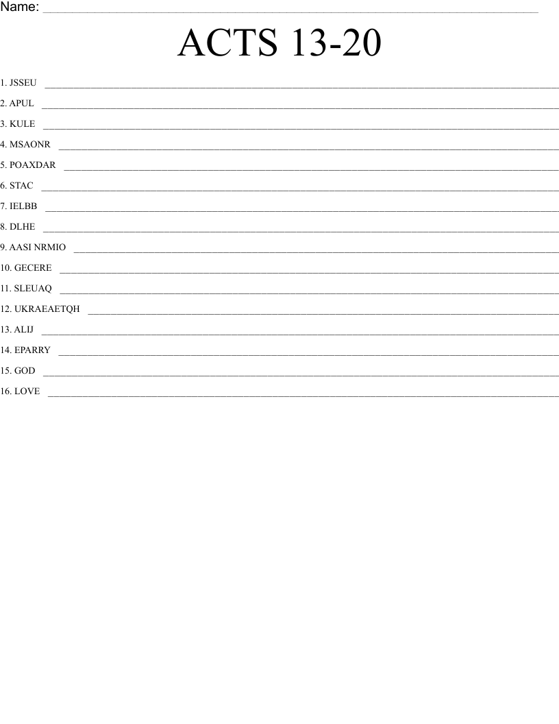 ACTS 13-20 Word Scramble