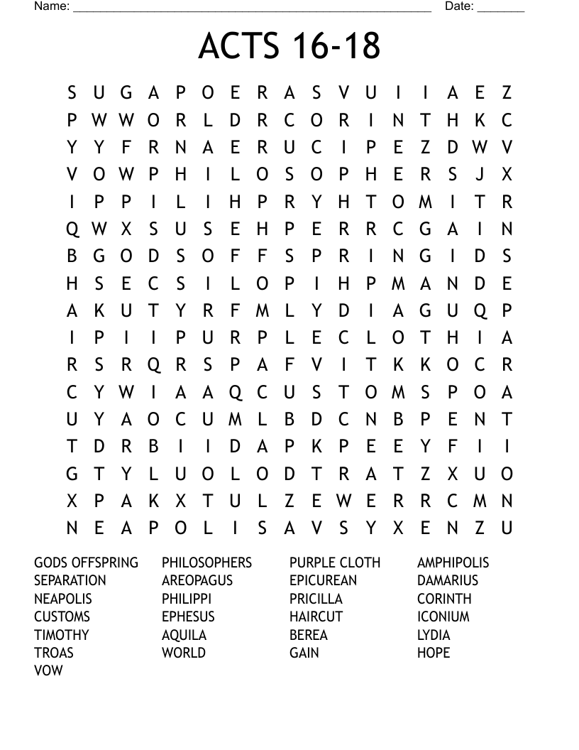 ACTS 16-18 Word Search