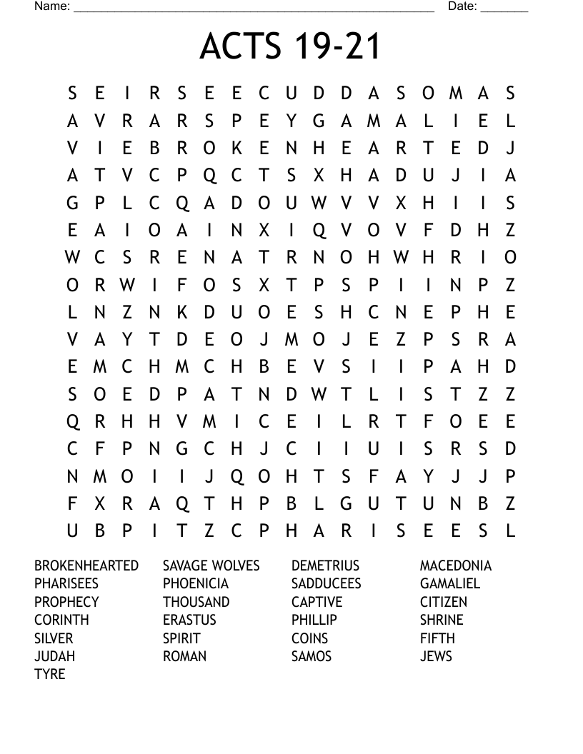 ACTS 19-21 Word Search