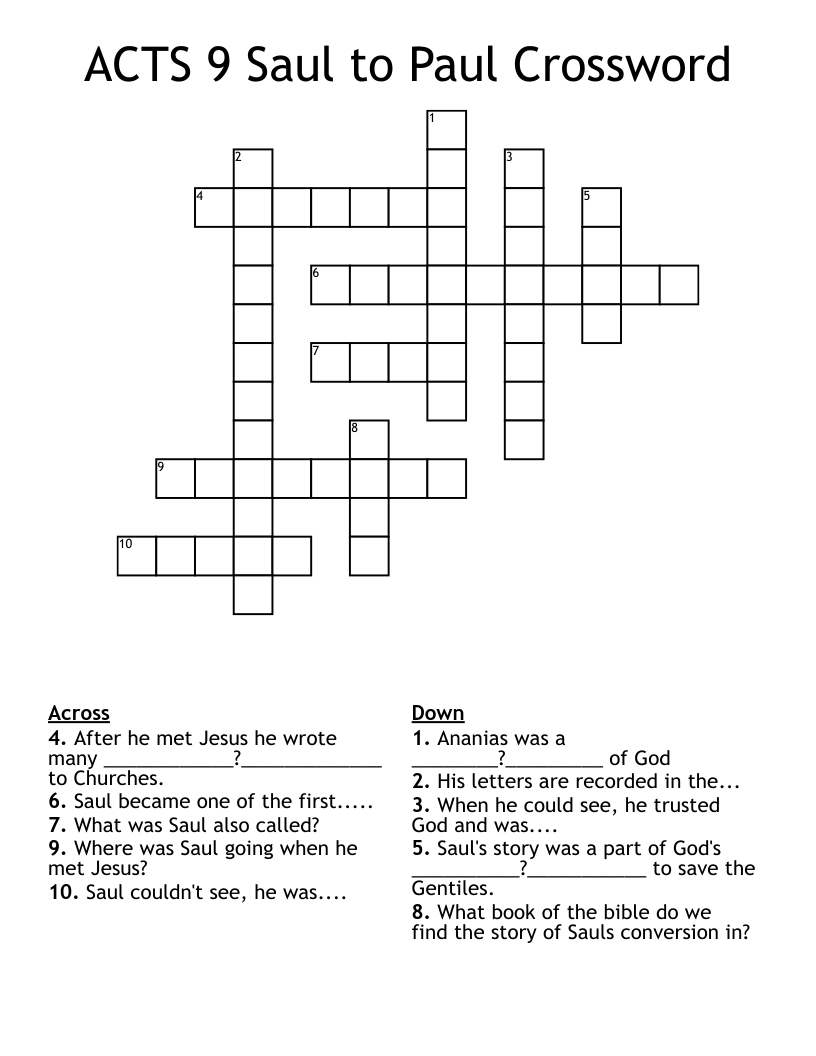 ACTS 9 Saul to Paul Crossword