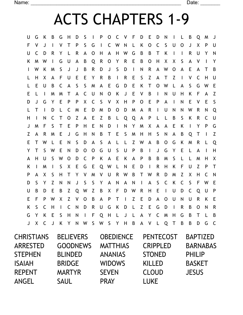 ACTS CHAPTERS 1-9 Word Search