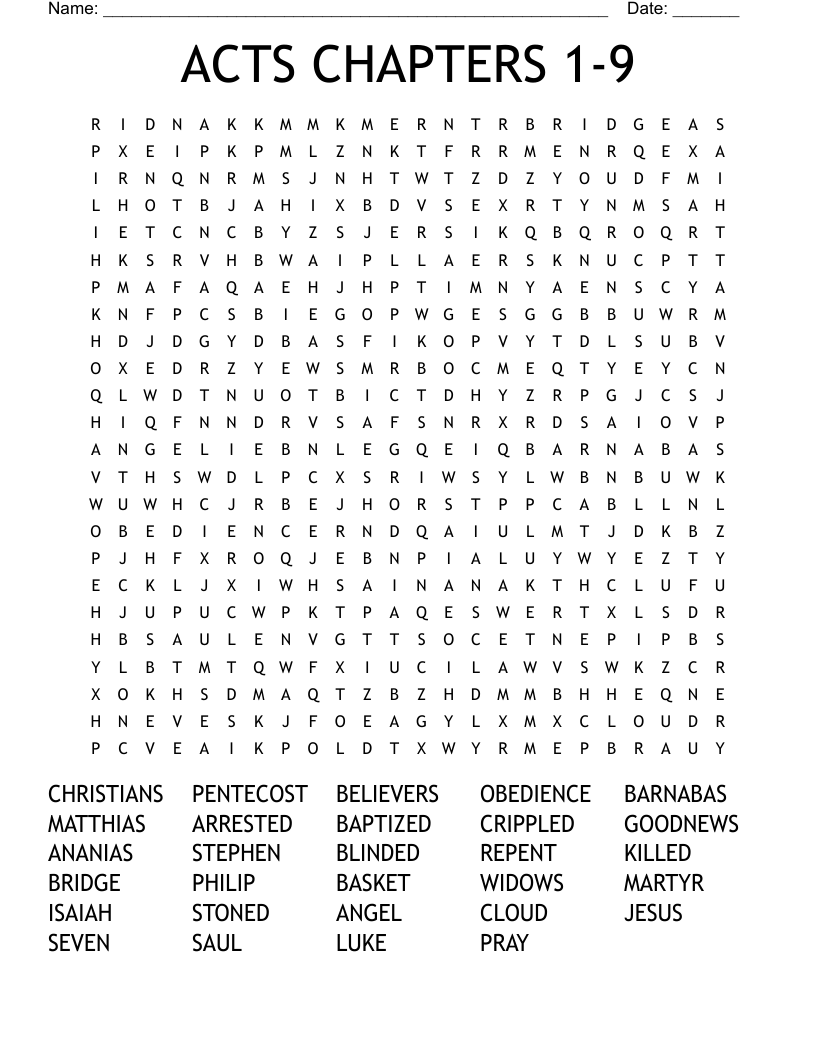 ACTS CHAPTERS 1-9 Word Search