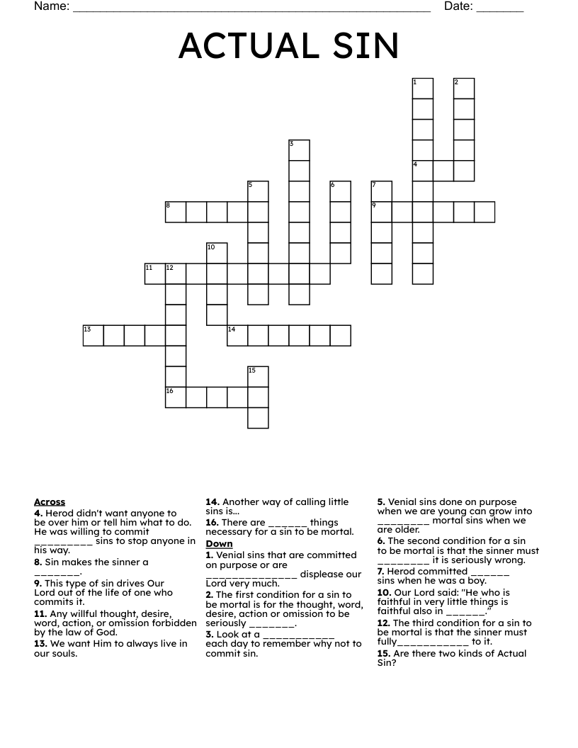 ACTUAL SIN Crossword