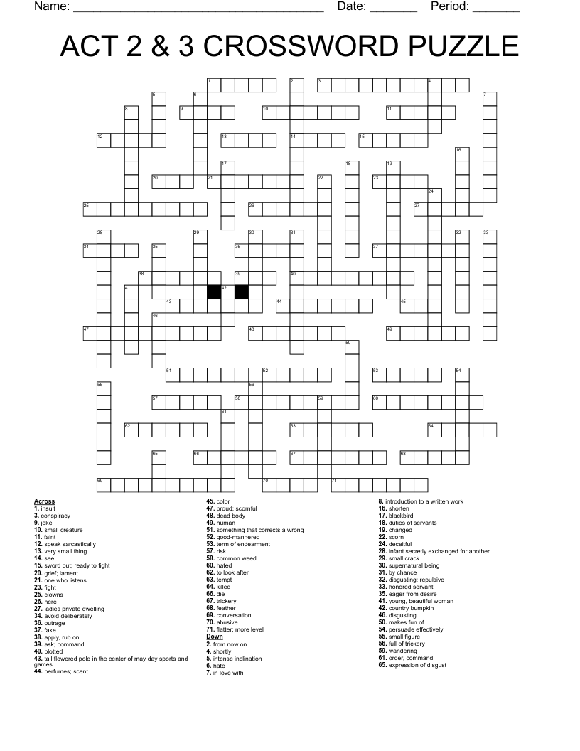 ACT 2 & 3 CROSSWORD PUZZLE