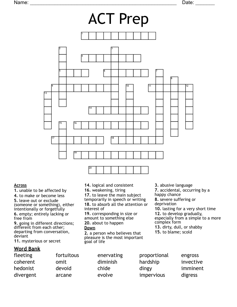 ACT Prep Crossword