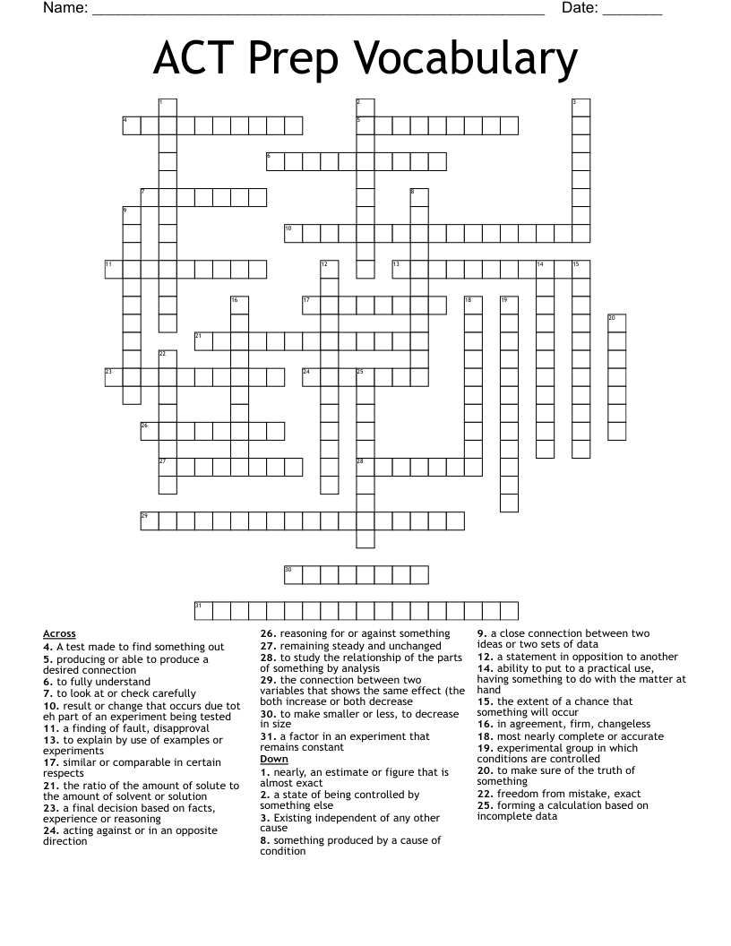 ACT Prep Vocabulary Crossword