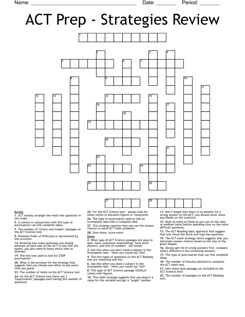ACT Prep - Strategies Review Crossword