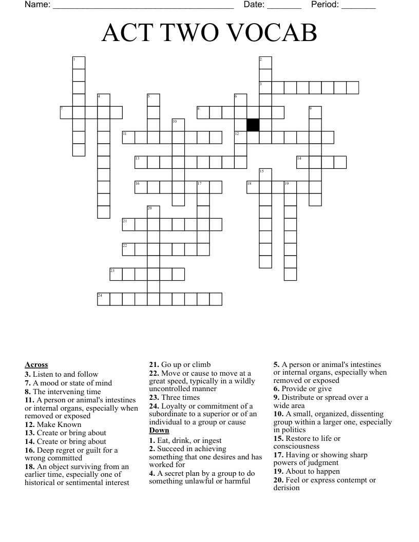 ACT TWO VOCAB Crossword