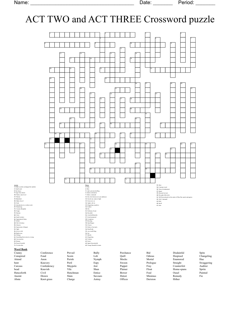 ACT TWO and ACT THREE Crossword puzzle
