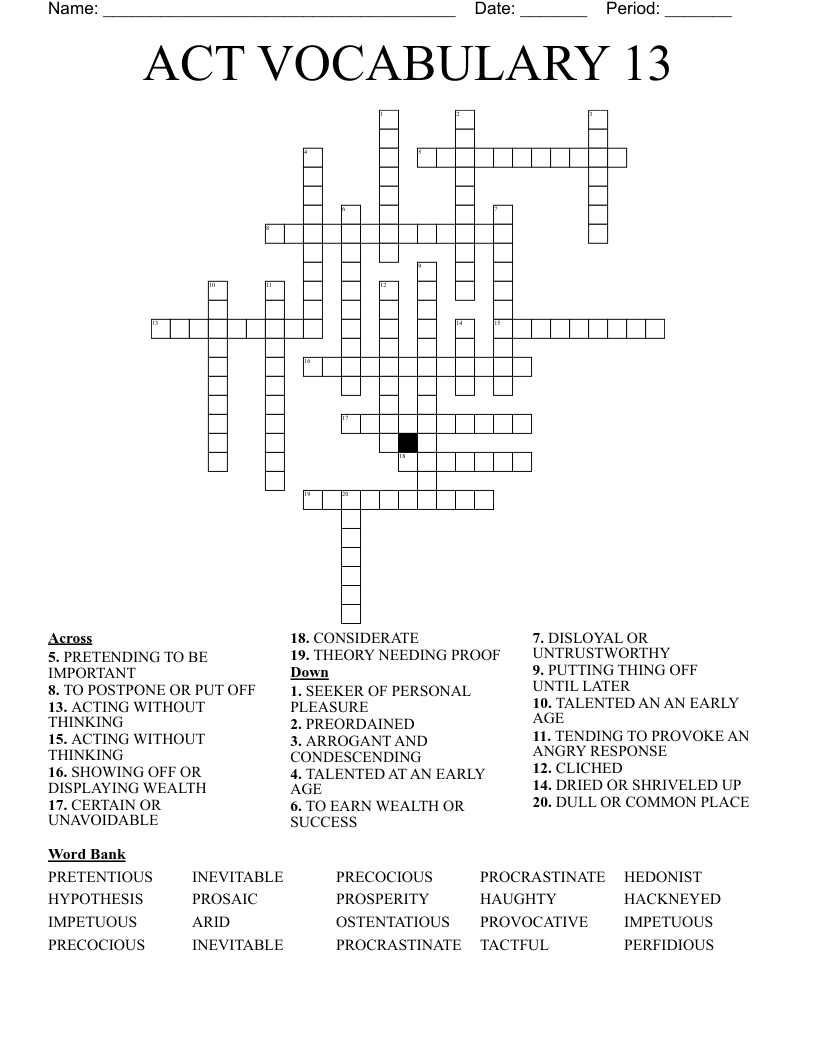 ACT VOCABULARY 13 Crossword