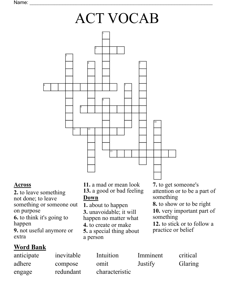 ACT VOCAB Crossword