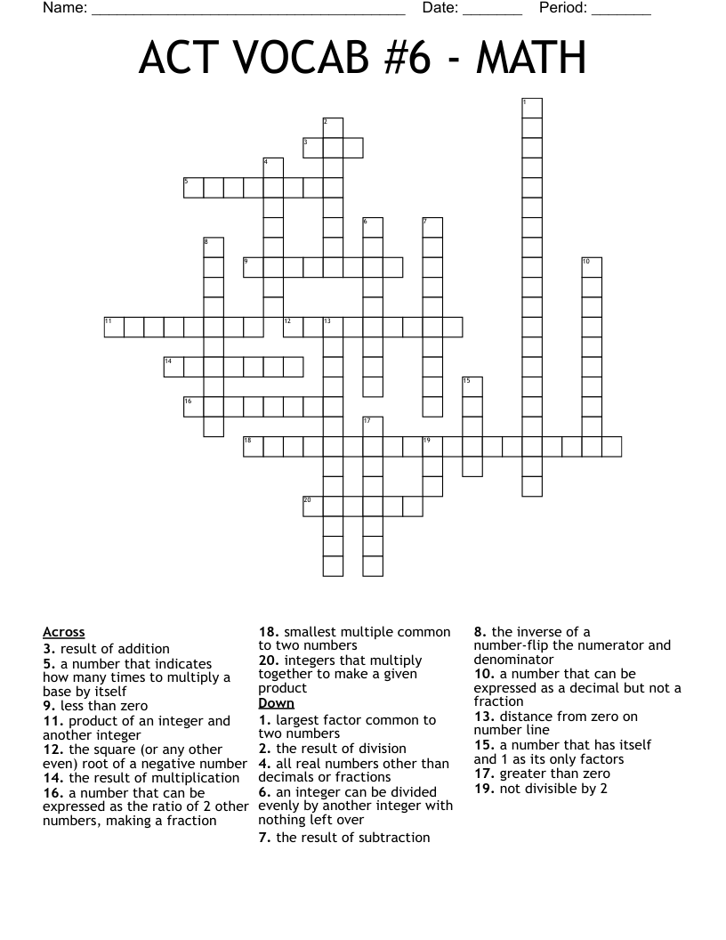 ACT VOCAB #6 - MATH Crossword
