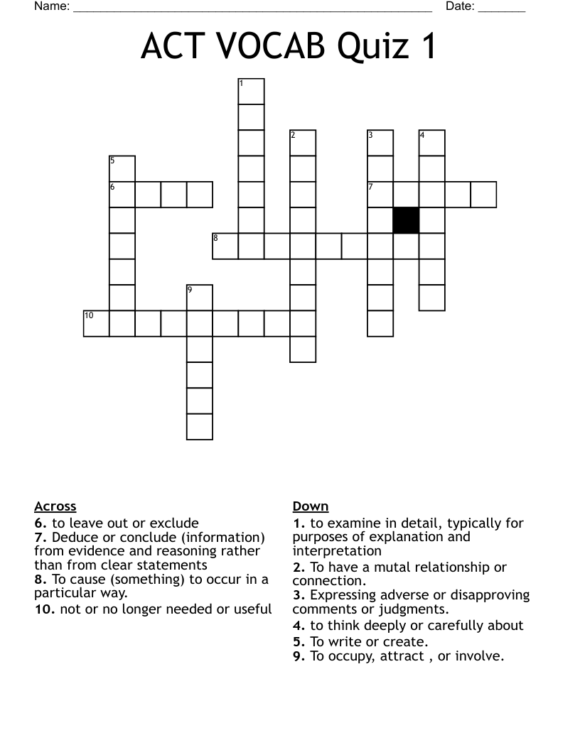 ACT VOCAB Quiz 1 Crossword