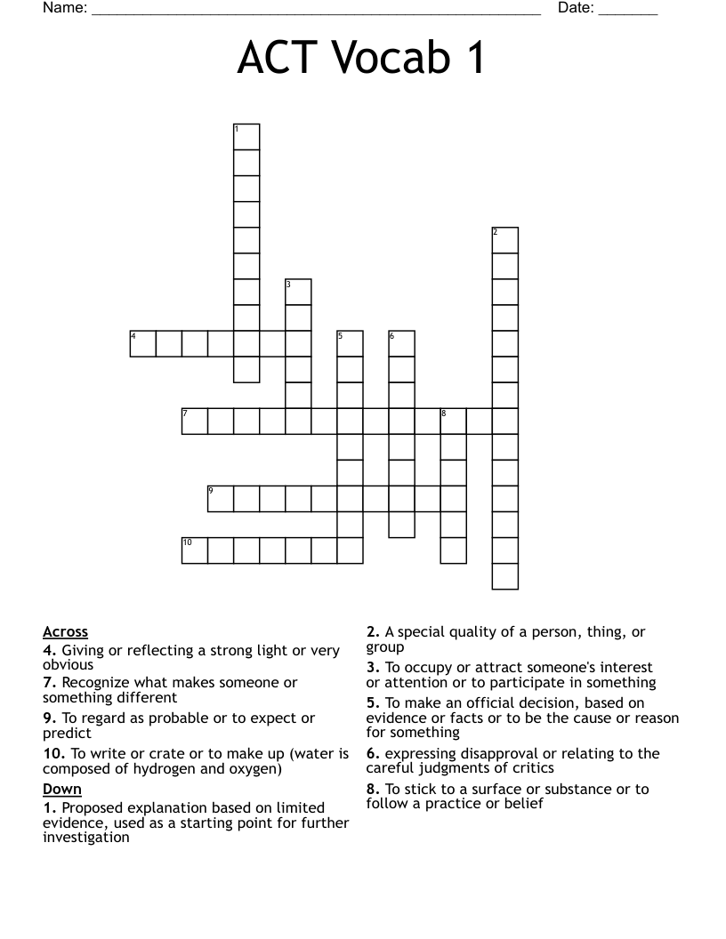 ACT Vocab 1 Crossword