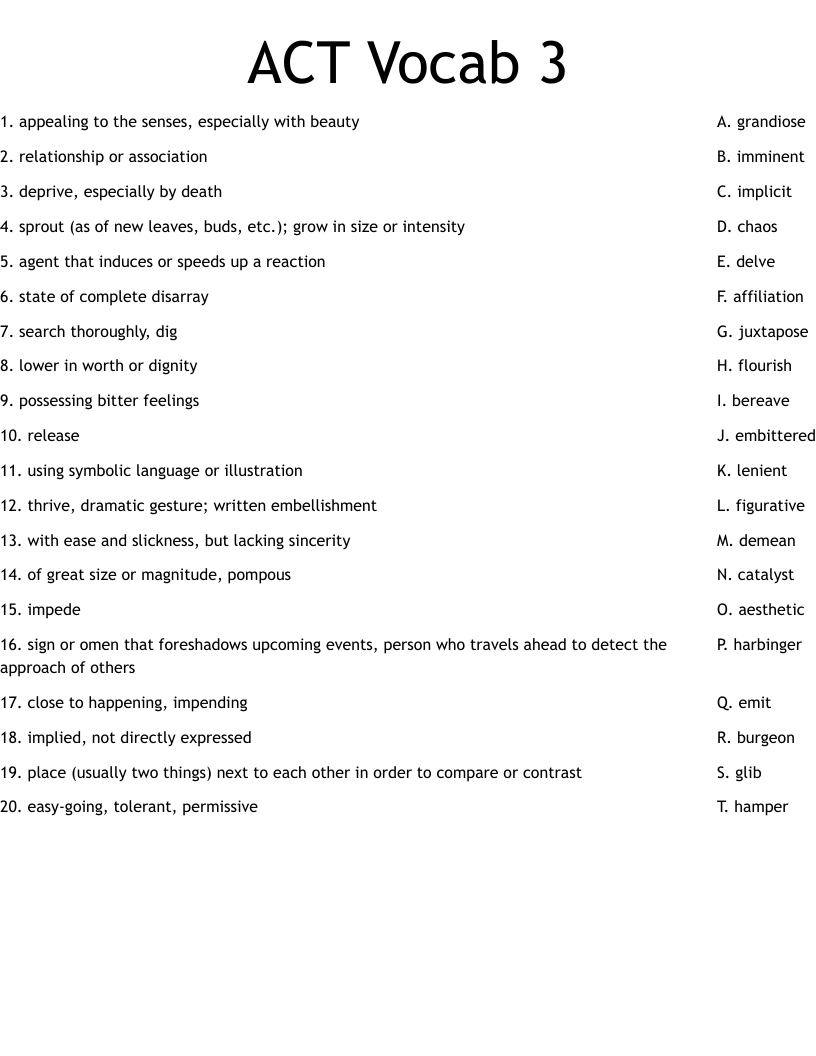 ACT Vocab 3 Worksheet