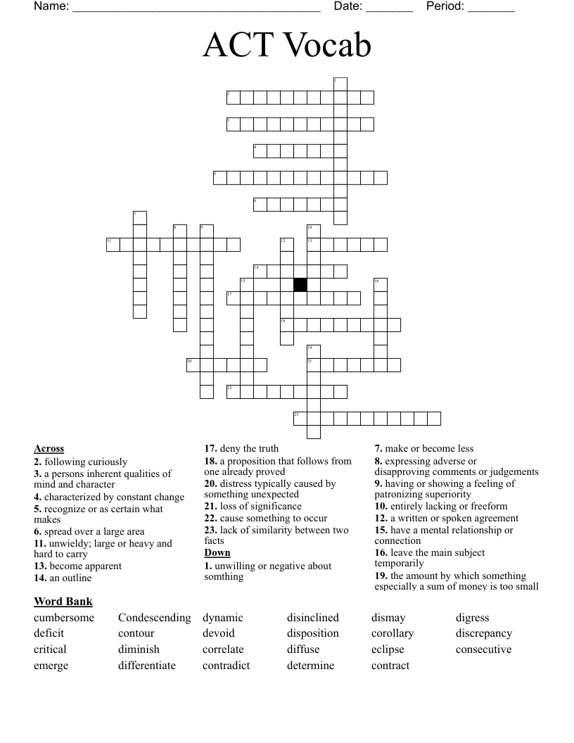 ACT Vocab Crossword