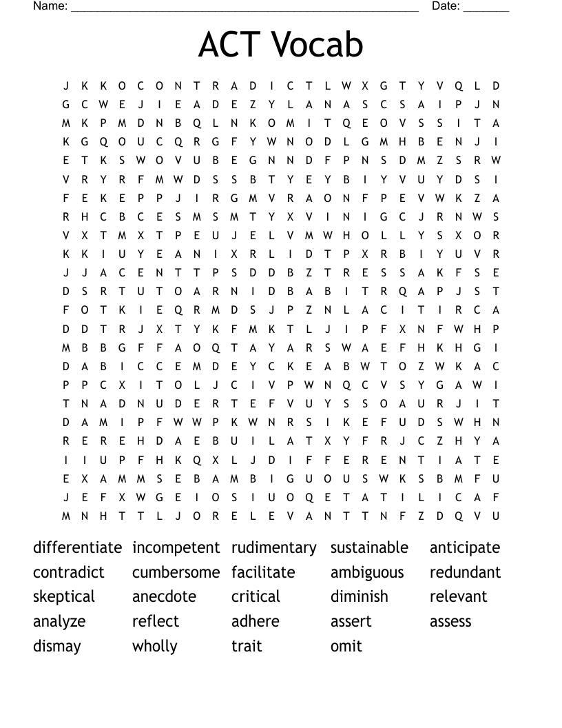ACT Vocab Word Search