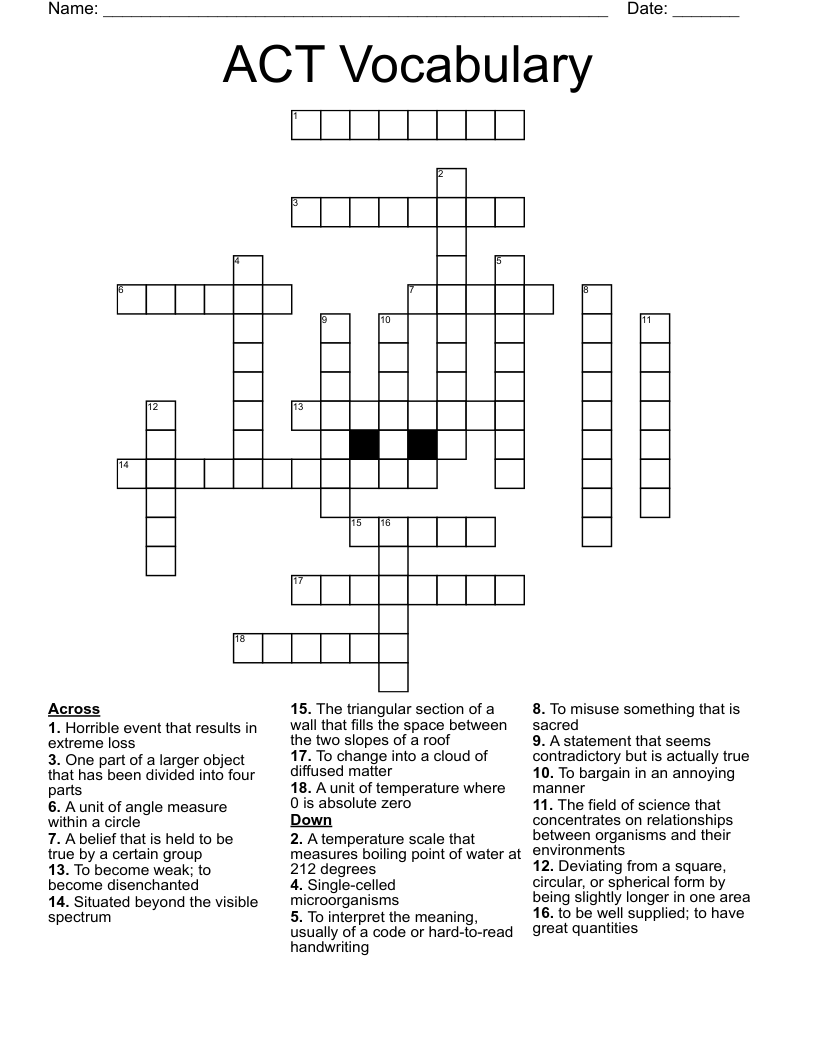 ACT Vocabulary Crossword