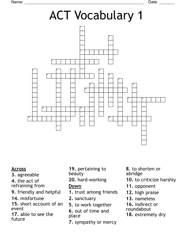 ACT Vocabulary 1 Crossword