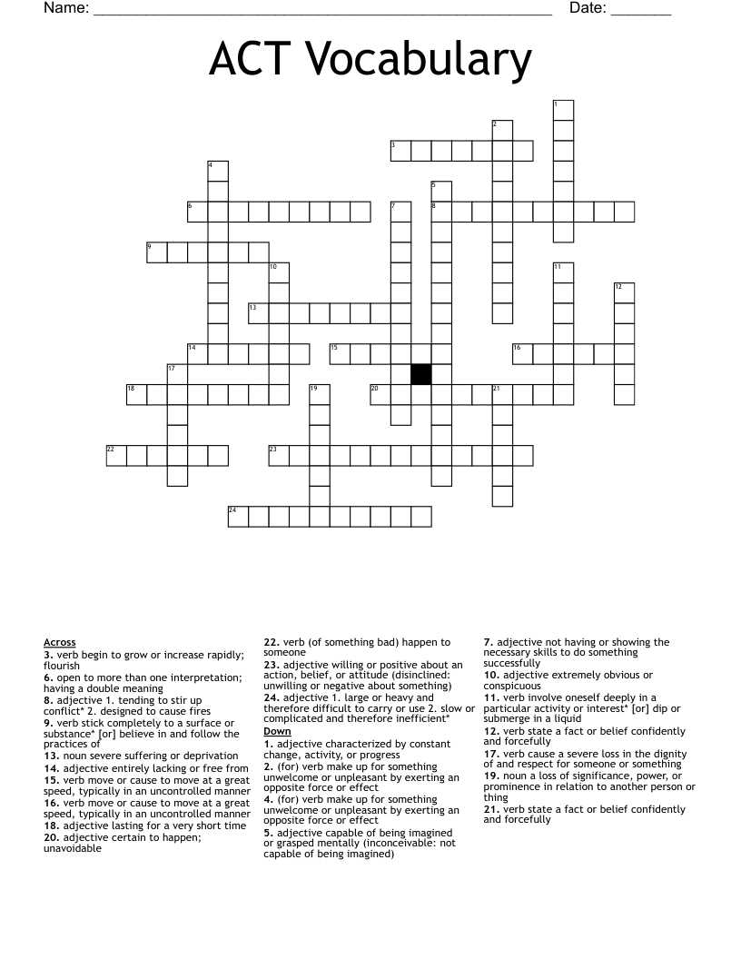 ACT Vocabulary Crossword