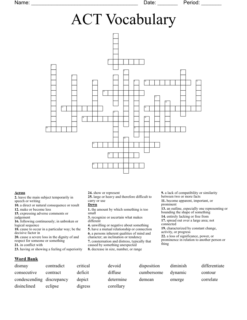 ACT Vocabulary Crossword