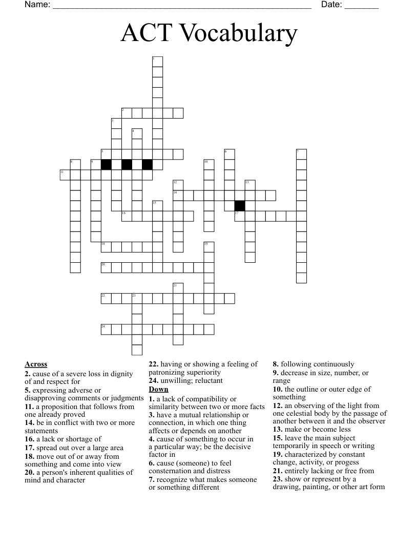 ACT Vocabulary Crossword
