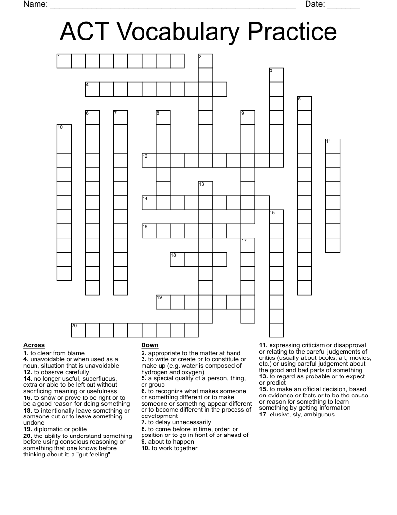 ACT Vocabulary Practice Crossword