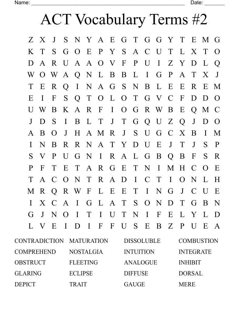 ACT Vocabulary Terms #2 Word Search